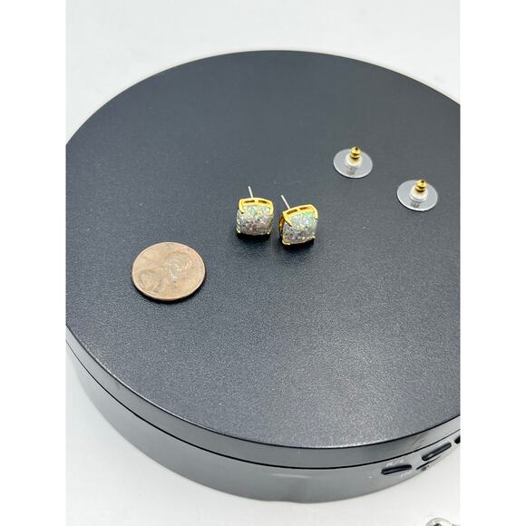 Kate Spade New York Gold Tone White Silver Glitter Sm Square Stud Earring - Picture 10 of 11